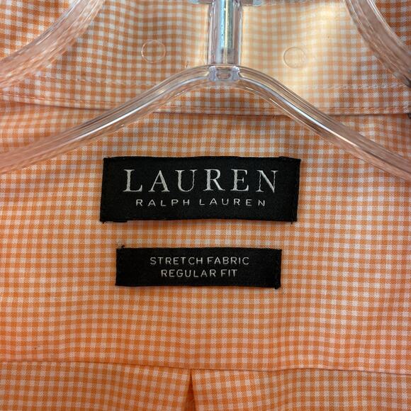 Lauren Ralph Lauren Orange Check Regular Fit UltraFlex Dress Shirt XL 17 1/2 - Picture 8 of 10